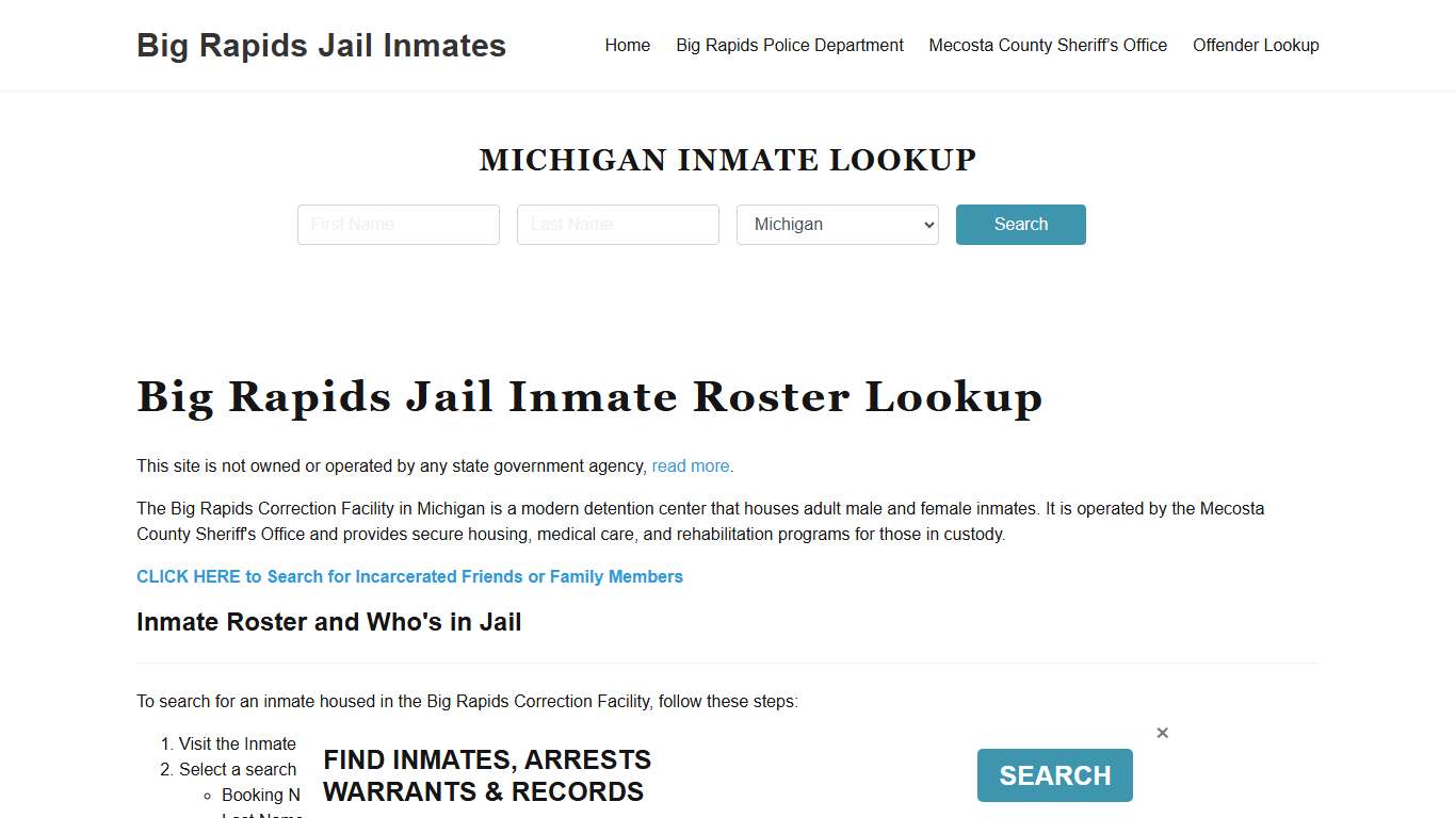 Big Rapids Jail Inmate Roster, Mecosta County, MI, Offender Search